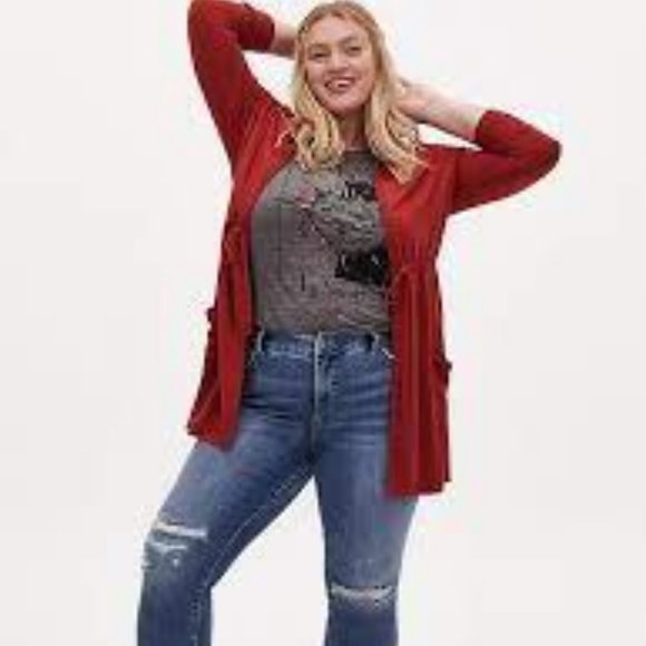 torrid Sweaters - Torrid RED TERRACOTTA DRAWSTRING HOODED CARDIGAN